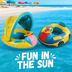 Bubble Print Shaded Inflatable Pool Float with Steering Wheel, Sun Protection, Interactive Driving Design, Thickened PVC, Fun Summer Water Play