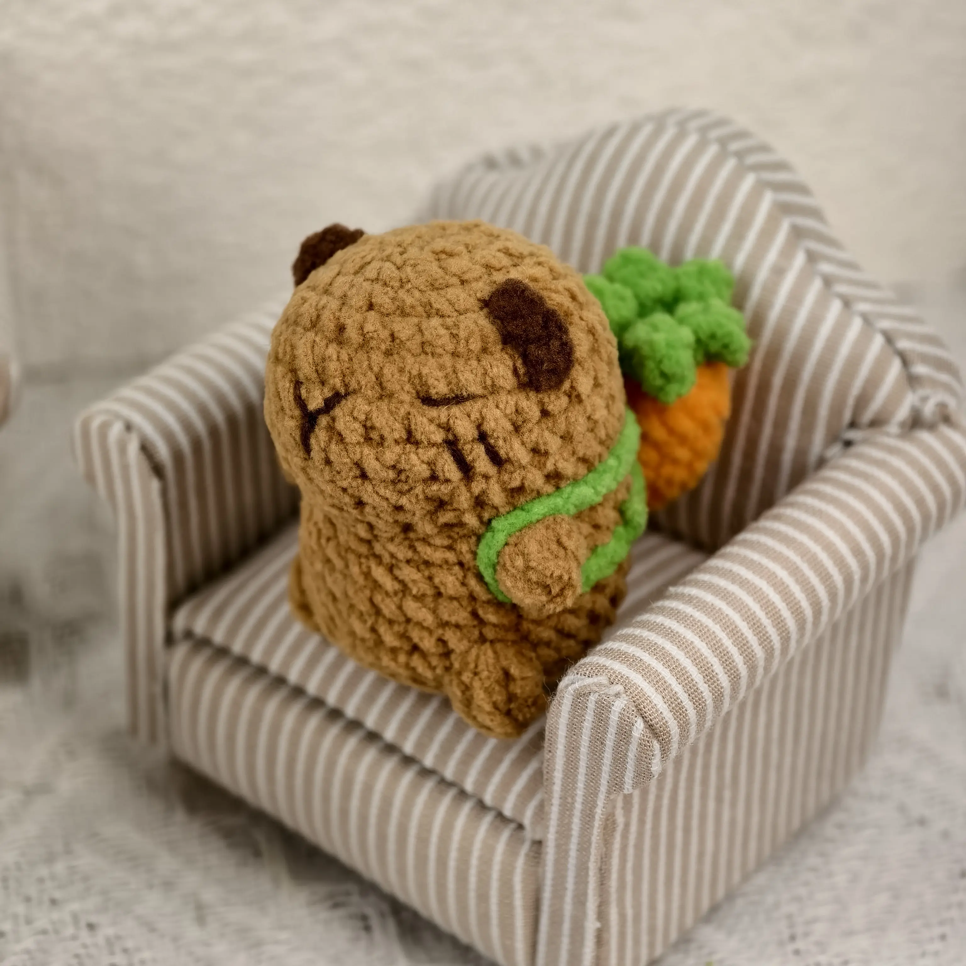 Handmade Amigurumi Crochet Capybara With a Strawberry Backpack Plushie