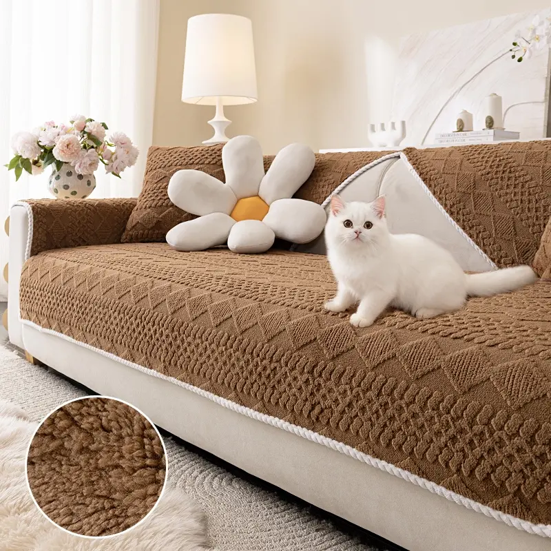Sofa cover 1pc thick plush, pure color simple modern style, suitable for all seasons, pet friendly, scratch resistant and machine washable, Washable couch covers, Decorative Sofa Cover, home decoration