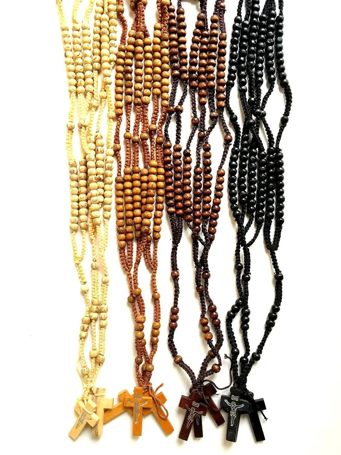 Holy Land Gifts Wood Beads Rosary Set of Twelve Prayer Necklaces Handmade Jesus Cross Jerusalem