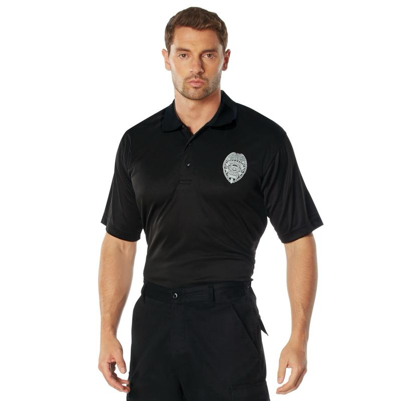 Rothco Moisture Wicking Security Guard Polo with Printed Badge - Menswear Shortsleeve Black Polyester Uniform Shirt for Security Personnel, Security Guards Bouncers Event Staff Public Safety Man Top 3-Button Collar Rothco Moisture Wicking Security Guard Polo with Printed Badge - Menswear Shortsleeve Black Polyester Uniform Shirt for Security Personnel, Security Guards Bouncers Event Staff Public Safety Man Top 3-Button Collar