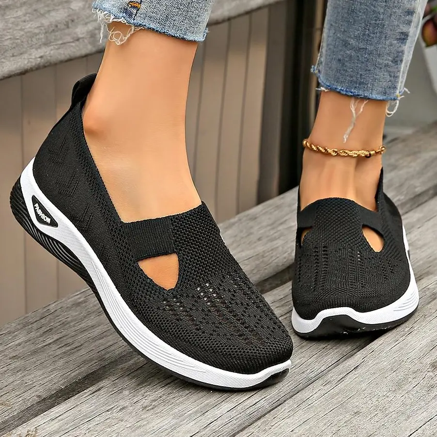 Women's Casual Knit Loafers, Breathable Slip-On Cloth Walking Shoes, Lightweight and Comfortable with a Non-Slip Flat Sole