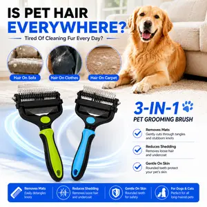 Cirlyce 3-in-1 Pet Grooming Brush for Dogs and Cats, Multi-functional Shedding Tool and Undercoat Rake for Loose Hair & Tangles, Random Color(Green/Blue) Deshedding Tool
