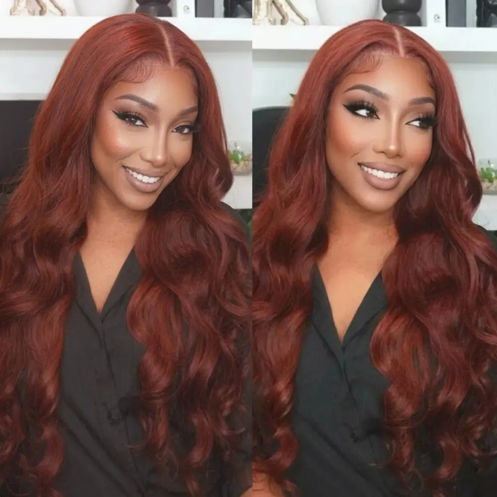 Bling Hair Body Wave Reddish Brown Human Hair Wigs 13x6 HD Transparent Lace Front Wigs Pre Plucked Auburn Brown 13x4 HD Lace Wig Human Hair backtoschool