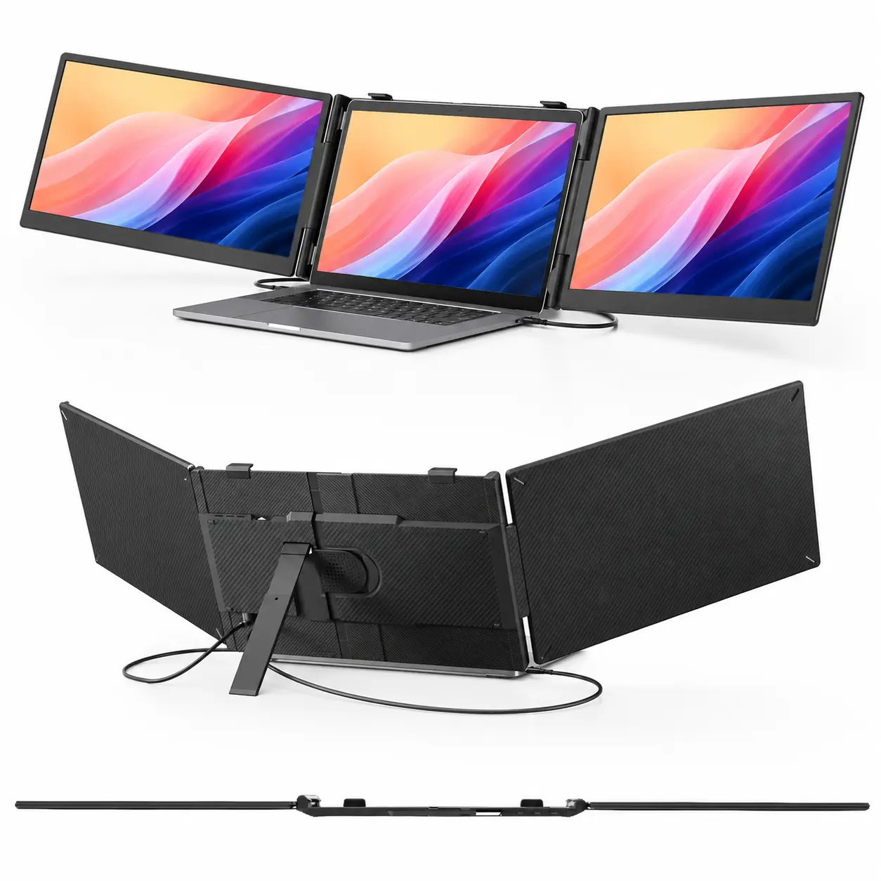 Cevaton 14" Laptop Screen Extender for 13"-17" Laptops, Portable Triple Screen Monitor, Portable Monitor for Laptop, Dual IPS Displays, USB-C & HDMI Compatible, Ultra-Slim Dual Monitor Extender, 180° Rotating Screens, Business, Travel & Remote Work