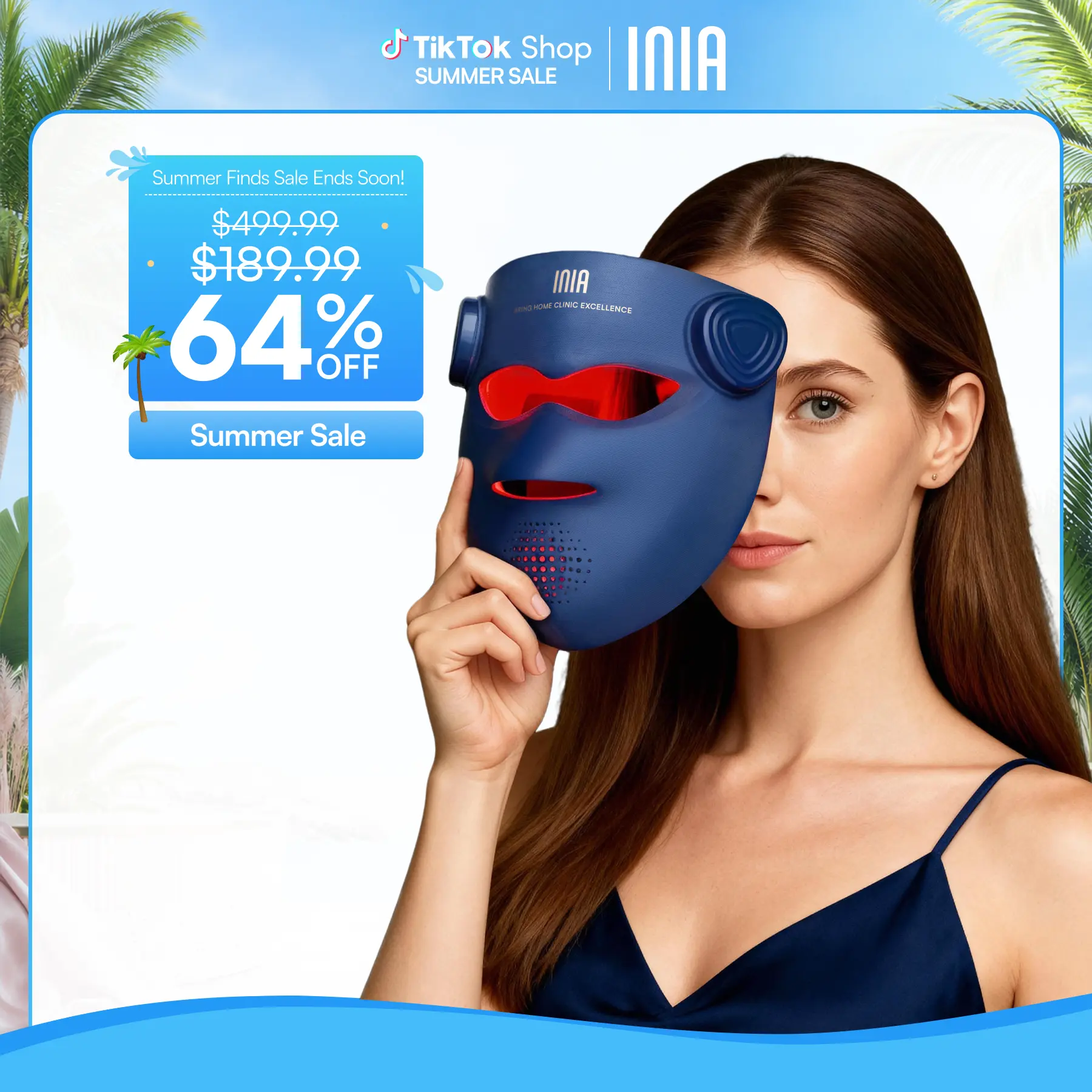 INIA GLOW 940 nm 4D LED Mask – Dual NIR 940 + 850 nm Deep Penetration for Deeper Repair, Visible Lift & Lasting Radiance, 4D Fit for Jawline Lift & Firm, Cooling Therapy, Wireless Comfort, Summer Travel Accessories