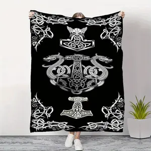 Viking Print Soft Flannel Throw Blanket - Warm Cozy Multipurpose Polyester Nap Blanket for Couch, Sofa, Bed, Car, Office, and Camping - Ideal Holiday Gift for Interior Decoration