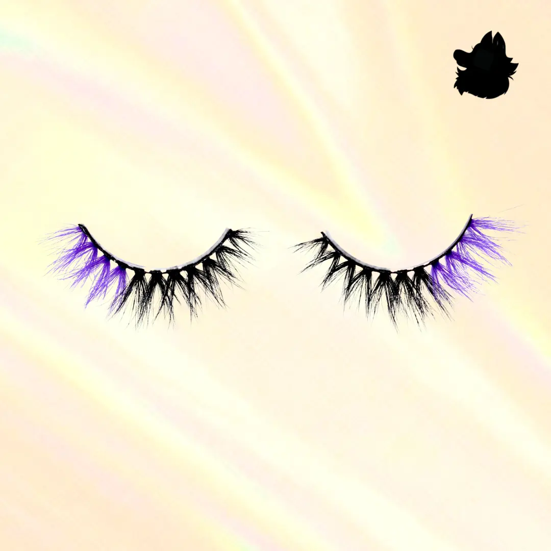 Kat 14mm Purple Ombre Colored Glue on Strip Eyelashes with Baby Pink Glitter Luxury Casing | Perfect Halloween Lashes Colorful