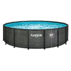 Funsicle 16' x 48" Oasis Designer Round Above Ground Pool, Dark Herringbone