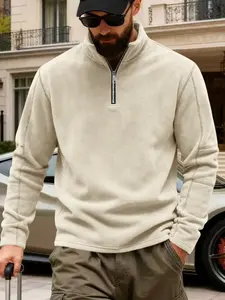 Men's Half-Zip Polar Fleece Pullover Hoodie, Stand Collar Warm Casual Top, Lightweight Outdoor Travel Hiking Sports Sweatshirt, Athletic Workout Clothing, Sports Casual Wear