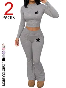 2 Piece Women's Casual Set, Relaxed Fit Long Sleeve Top + Slim Flare Pants, Soft Comfortable Fabric, Perfect for Outdoor and Travel Outfit