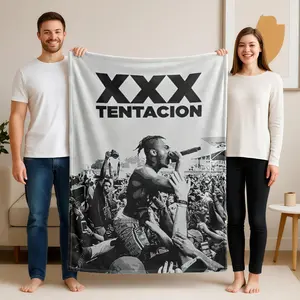 1 piece Highlights of XXXTentacion's live performance themed flannel blanket - Modern-style Flannel Throw Blanket, suitable for sofas and beds, all-season use, super soft and comfortable, digital printing, 100% polyester material, machine washable