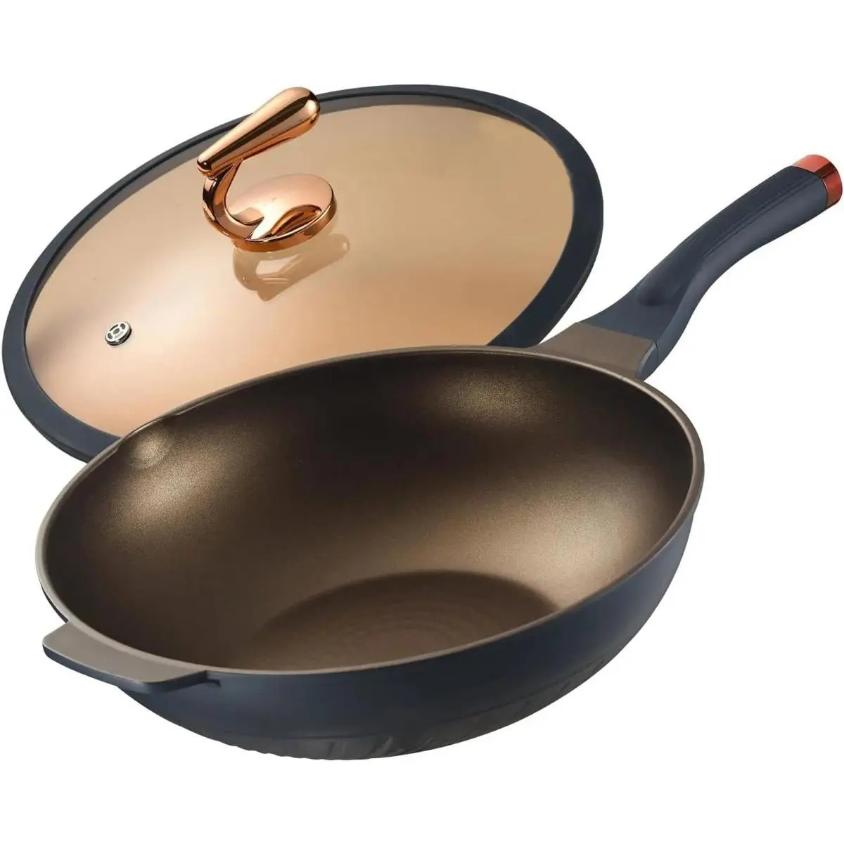 12-in Diameter Nonstick Aluminum Wok with Lid - PFOA-Free Micro Pressure Multifunctional Frying Pan, 3.7-in Height, Smokeless Non Stick Cookingware, Induction Compatible for Electric & Gas Stoves, Aluminum Body Steamer