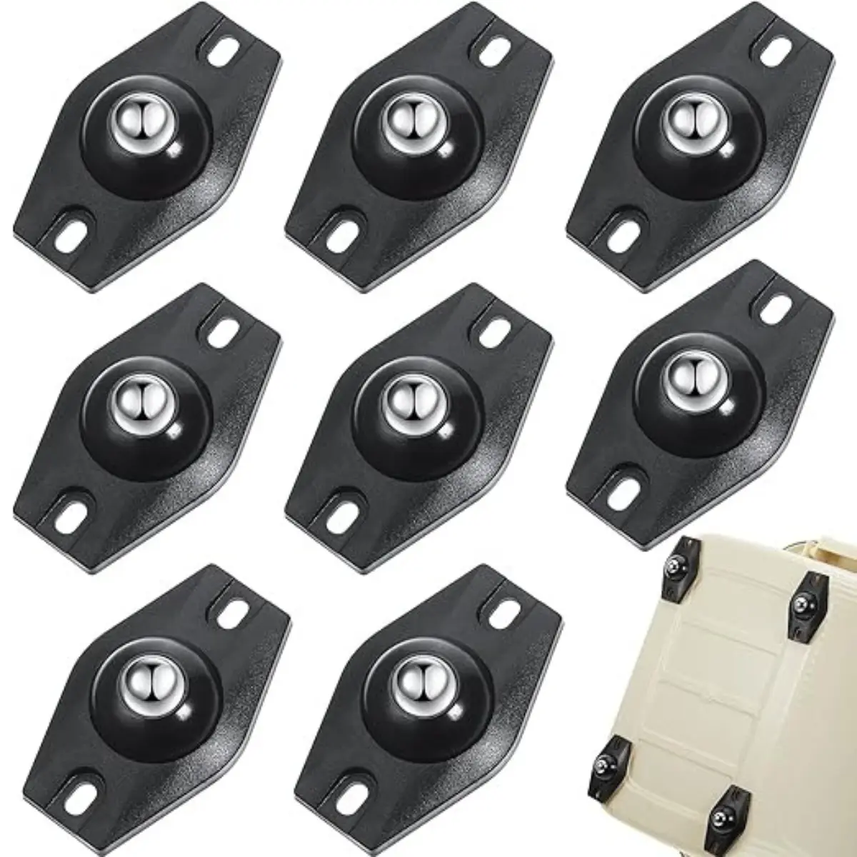 8 Pcs Self-Adhesive Mini Swivel Ball Bearing Rotating Wheel Casters - 360-Degree Rotation Peel-and-Stick Pulleys, Supports Up to 20 kg Load Capacity, for Furniture, Storage Boxes, Cabinets in Bedroom (Tools & Hardware, Furniture Hardware, Kitchen Use), Li