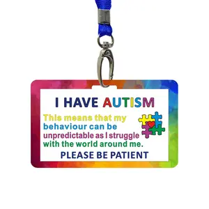 Autism Care Card with Lanyard, Waterproof & Anti-fade Double Side Print Card, Outdoor Convenient Travel Supplies for Autism