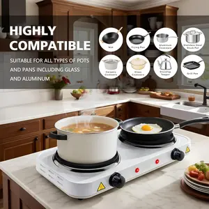 2000W Portable Double Electric Burner Hot Plate - 5 Temperature Settings Countertop Kitchen Cooker-3152