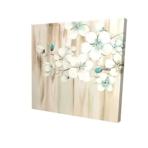 360 stand High-Def Wall Print, 8x8 in. Artistic Minimalist Nature Decoration Artwork - White Flowers on Wood for Asian Bedroom Home Decor