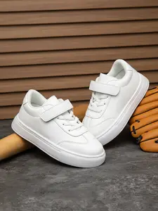 Children's Minimalist Velcro Easy - to - Wear White Sneakers For Daily School Sports