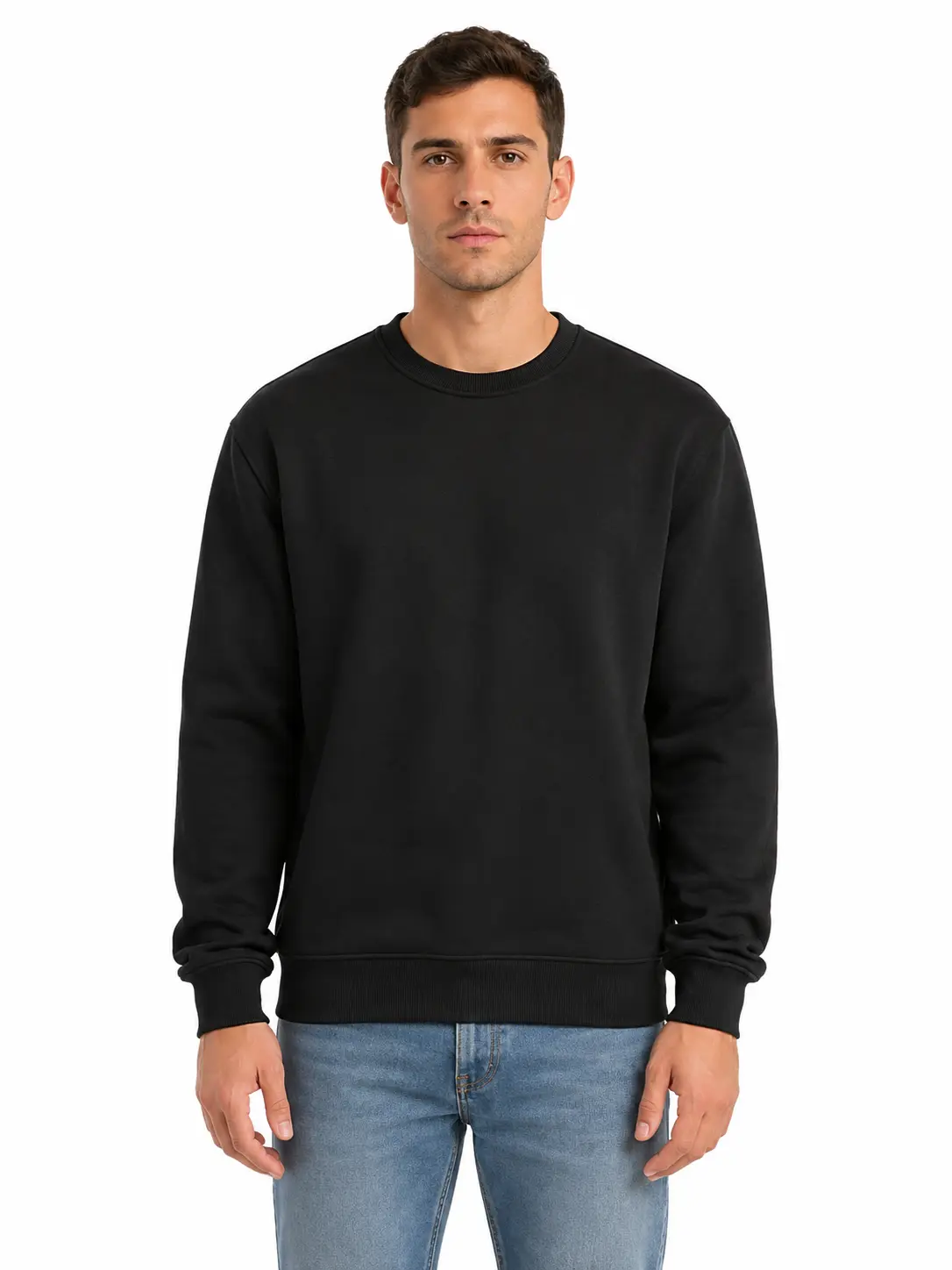 Men’s Cotton Blend Fleece Crewneck (Round Neck) Longsleeves Pullover Tops - Classic Solid Color Casual Menswear for Fall Winter Wear & Everyday Layering