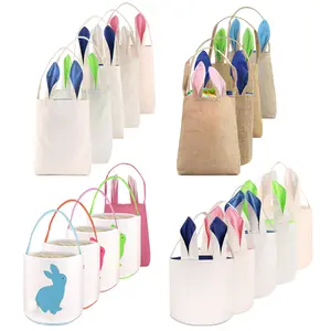 Happy Easter Bags Bunny Carrot Chick Gift Bags with Handles, Treat Bags Reusable Easter Bags for Gifts Wrapping Party Supplies Easter Basket Container