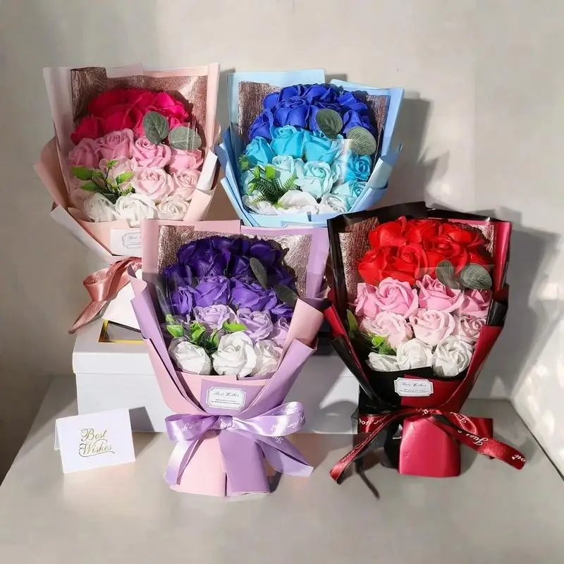 Room Decor Artificial Rose Bouquet Gift Box, Artificial Flower Bouquet Including 18pcs for Home Decor, Boyfriend Gifts, Gifts for Girlfriend. Wedding