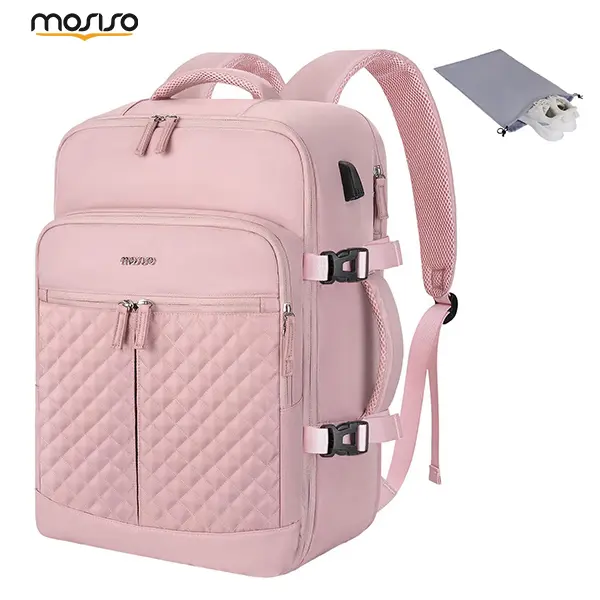 MOSISO Quilted Travel Backpack for Adults, 40L Rhombus Polyester Carry On Bag with USB Port, Multiple Handles, Fits 17.3-Inch Laptop, Adult, On The Road, Everyday Carry, Synthetic, Zip, Carry On Backpacks