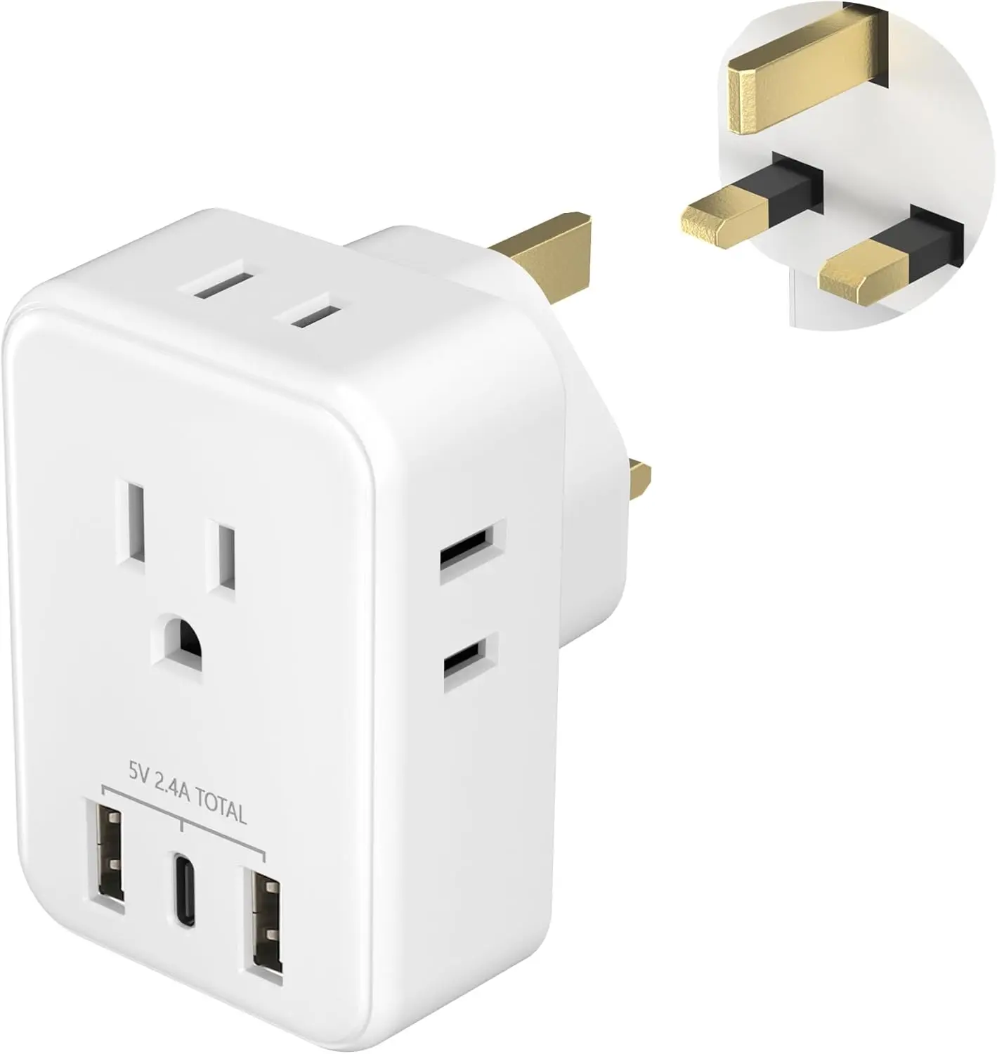 BN-LINK US to UK Plug Adapter, Type G Plug Travel Adapter with 4 AC Outlets and 3 USB Ports (1 USB C), UK Power Adapter for USA to Ireland England Dubai London Scotland British Kenya Hong Kong