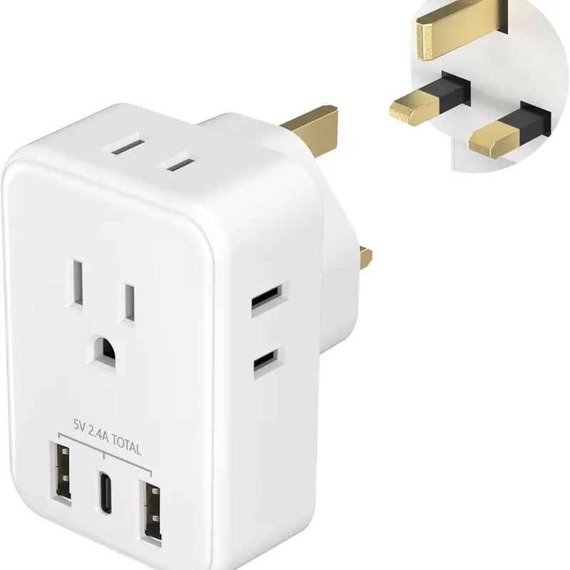BN-LINK US to UK Plug Adapter, Type G Plug Travel Adapter with 4 AC Outlets and 3 USB Ports (1 USB C), UK Power Adapter for USA to Ireland England Dubai London Scotland British Kenya Hong Kong