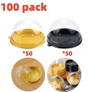100 Pack 2.76 X 1.77 Inch Plastic Cupcake Container -50 Gold+50 Black, Transparent Party Dessert Container, Perfect for Weddings, Birthdays, and Parties, Bakeware food Lid ,Textiles & Soft Furnishing