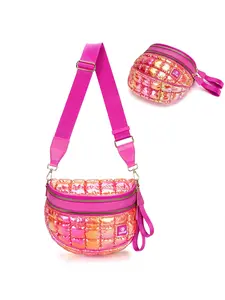 Women's Rainbow Film Large Saddle Bag, Casual Versatile Zip Shoulder Bag, Adjustable Crossbody Shoulder, Adjustable Detachable Strap, Coin Pocket, Fashion Lightweight Commuter Bag, Fashionable Saddle Bag, Handbag Crossbody Bag
