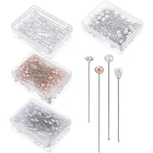 400Pcs Bouquet Pins Flower Pin 4 Styles Boutonniere Pins Pearl Crystal Head Corsage Pin for Dressmaking Jewelry Flower Decoration - Home Improvement.