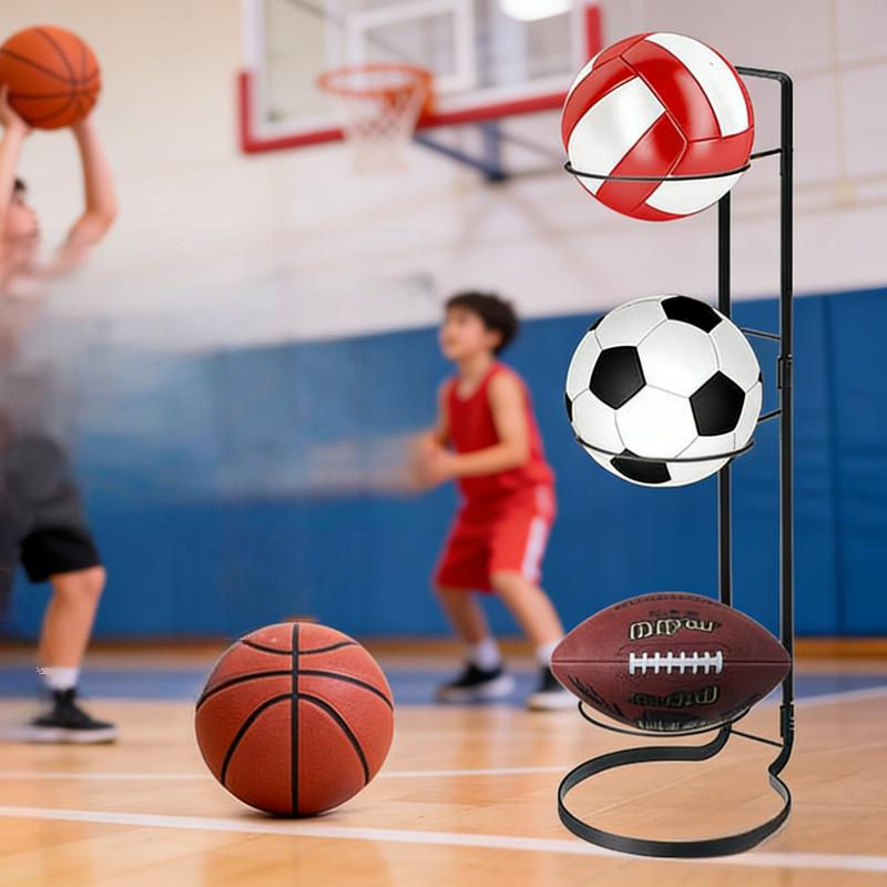 Basketball Storage Rack, 3-Tier Cube Ball Organizer, Freestanding Garage Sports Equipment Holder, Creative Indoor Detachable Vertical Display Stand for Volleyball, Football, Basketball