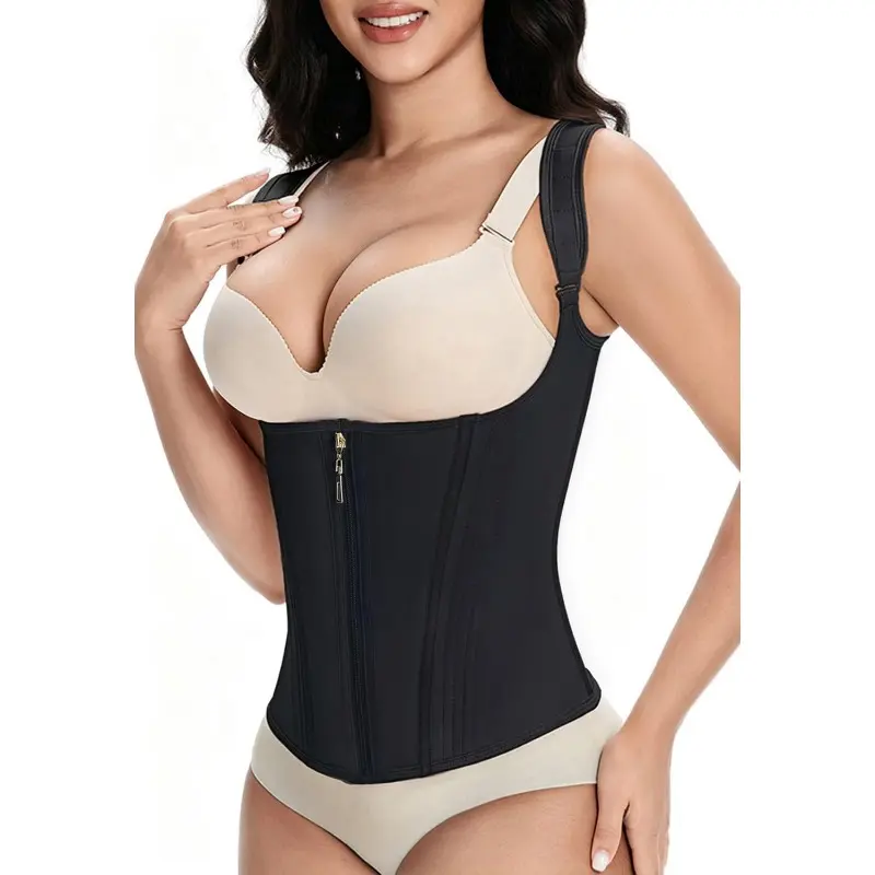 Women’s Compression Corset Vest, Everyday Shapewear Top with Adjustable Straps, Front Zipper & Hook Closure, Underbust Support for Layering