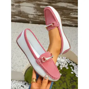 Women's Square Toe Loafers Slip-On Ballet Flats, Comfortable PU Leather Rubber Work Shoes, Fashion Office Footwear, All Seasons, Walking Shoes, Soft Sole Flats