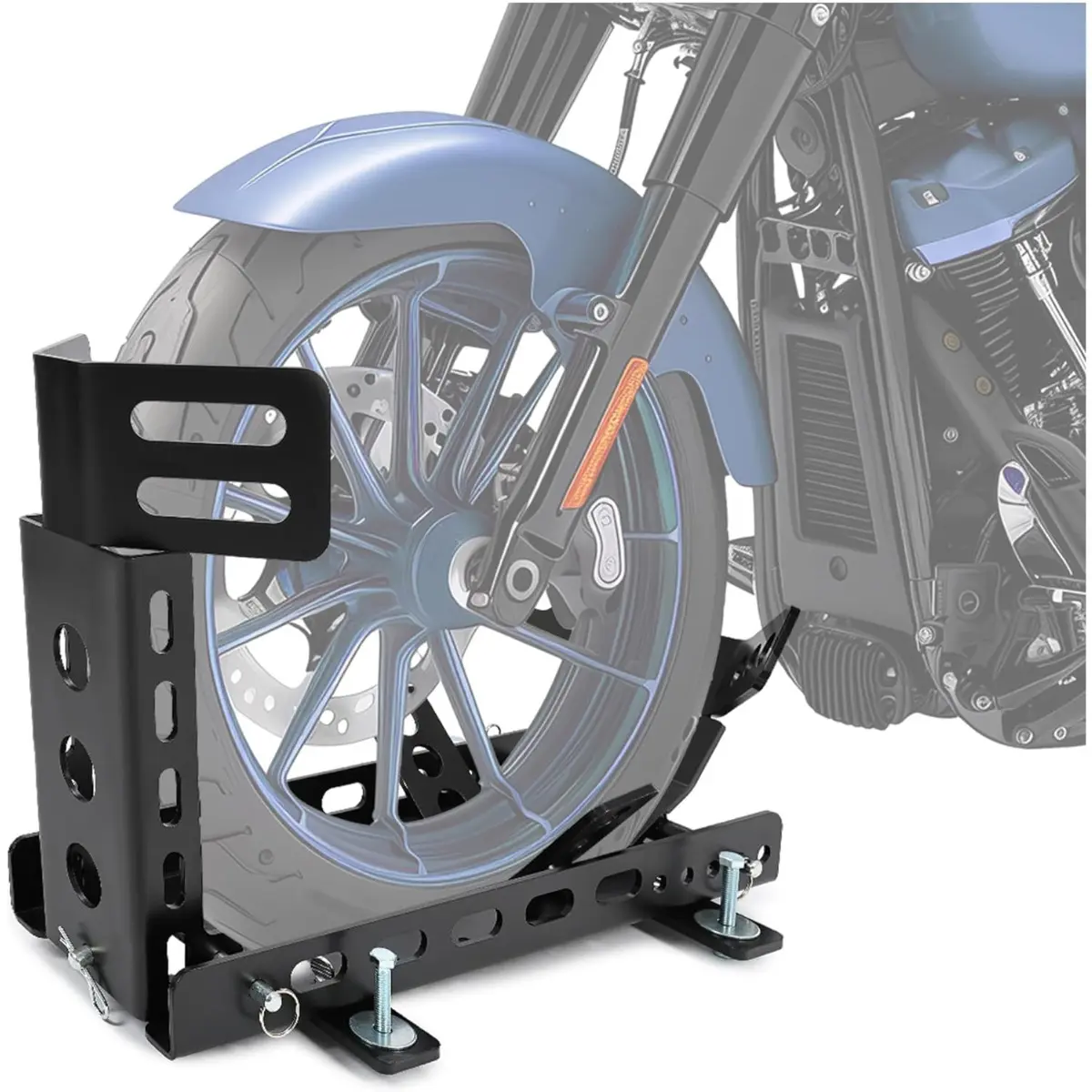 Motorcycle Wheel Chock Trailer 3000lb Capacity, Adjustable Motorcycle Front Tire Stand Chock for Trailer Truck Garage Fit for Most Crusier Sports Dirt Bikes Tire Size 14"-22" Wheels