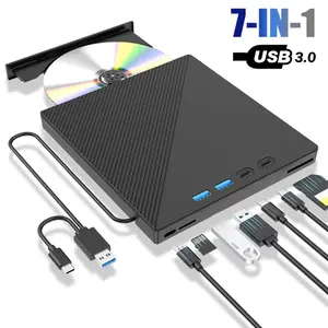 7 in 1 External CD/DVD Drive for Laptop, Portable Compact DVD Player for Laptop with 2 USB A & 2 USB C Ports and SD/TF Port, External CD DVD Drive with USB 3.0/Type C, USB External Optical CD Drive for PC Windows Linux MacOS