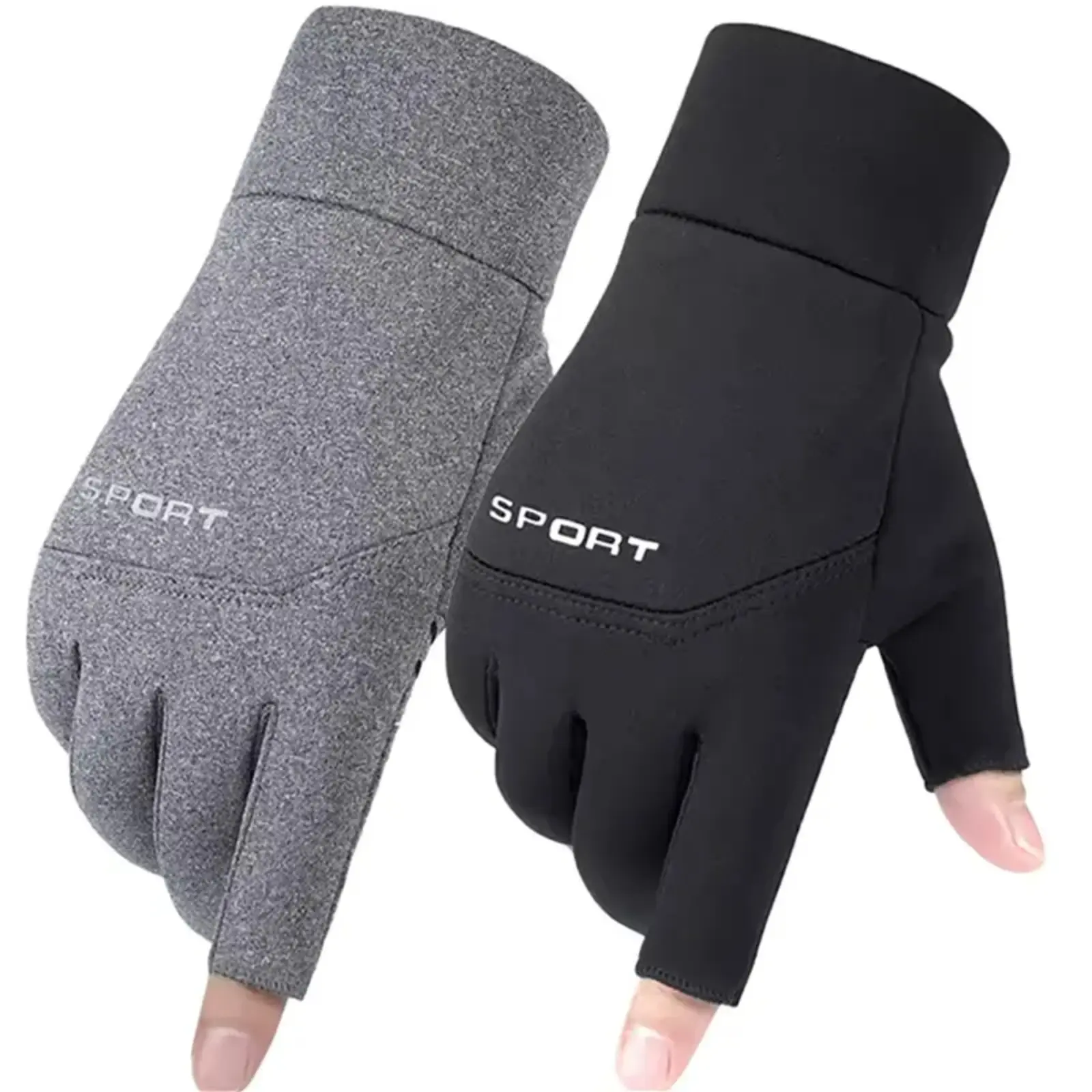 Winter Fishing Gloves Men Women Warm Touch Screen Two Fingers Cut Anti-Slip Fleece Mittens Outdoor Cycling Running Angling Sports Equipment Gear,back to school,back to school haul
