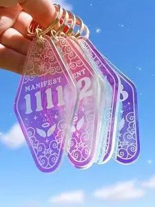 1pc Iridescent Acrylic Angel Number Motel Keychain 1111 222 444 777 888 - Manifest Protection Balance Lucky Alignment - Aura Holographic Aesthetic Keychains Trendy Cute Keychain