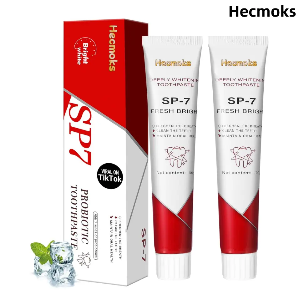 【Free Delivery】HECMOKS SP-7 Probiotic Whitening Toothpaste – SP7 Stain Removal & Fluoride-Free Enamel Strengthening with Probiotic & Herbal Care Mint Oral