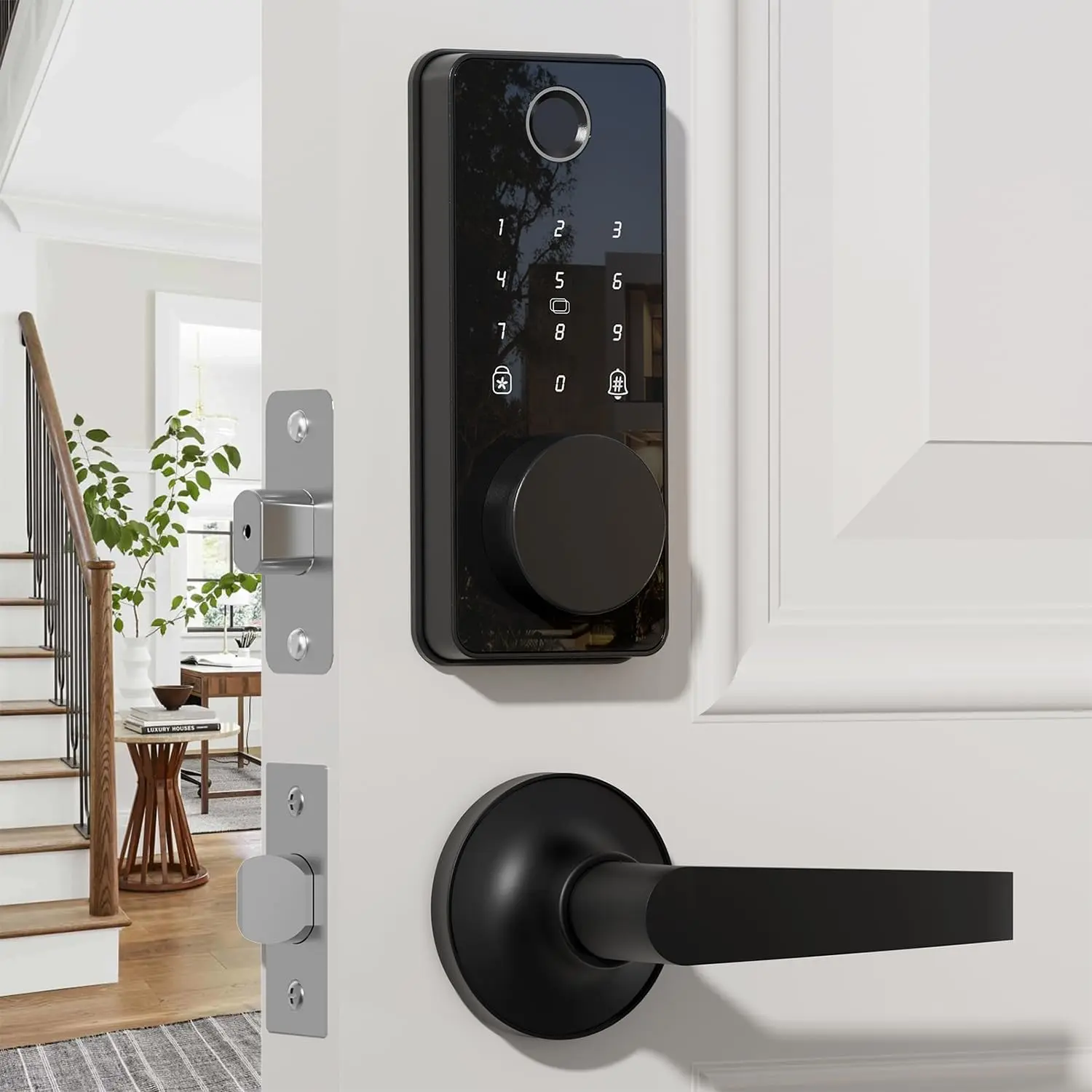 Smart Lock with Handles, Biquole Fingerprint Door Lock App Control | Keyless Entry Door Lock Set, Electronic Digital Keypad Deadbolt, Auto & One Touch Lock, Easy Install, IP54 waterproof