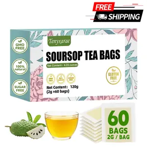 100% Organic Soursop Tea – 60 Teabags (2g Each) | Crafted from Pure Natural Soursop Leaves | Aids Digestion and Enhances Restful Sleep | Caffeine-Free | Sugar-Free | Gluten-Free | Vegan | Eco-Friendly Individual Packaging