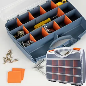 Hardware Parts Storage Box with Detachable Dividers and Hinged Lid, Organizer for Nuts Bolts Screws and Nails, Small Hardware Parts Holder, Toolbox Storage Box