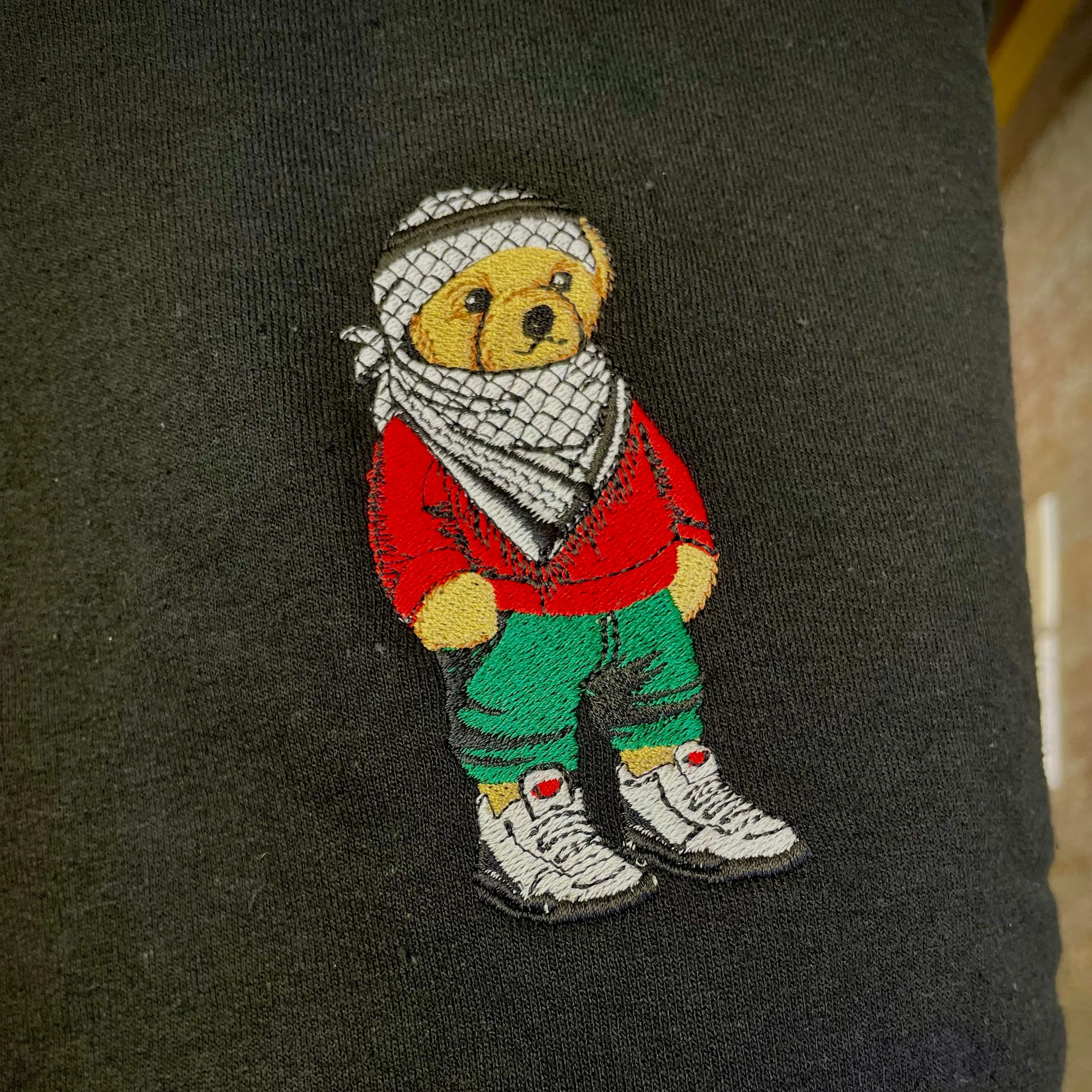 Embroidered Bear Nation Palestine Keffiyeh Bear Hoodie, Sweatshirt, T Shirt, Top, Equality Crewneck, Human Rights, Protest Crewneck, Activist Tops Sweaters Tops Pullover Menswear Womenswear