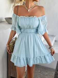women's plain dress, casual boho chic fashion short sleeve dress for summer, ladies clothes for beach holiday, shortsleeve womenswear