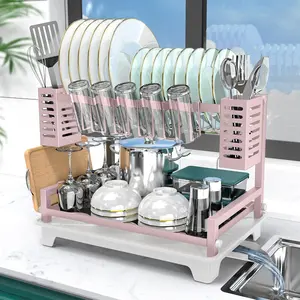 Dish Drying Rack, 2 Tier Dish Racks for Kitchen Counter, Large Dish Drying Rack with Drainboard & Utensil Holders, Rust-Proof Dish Drainers,Kitchen Organization, Dish Drying Racks
