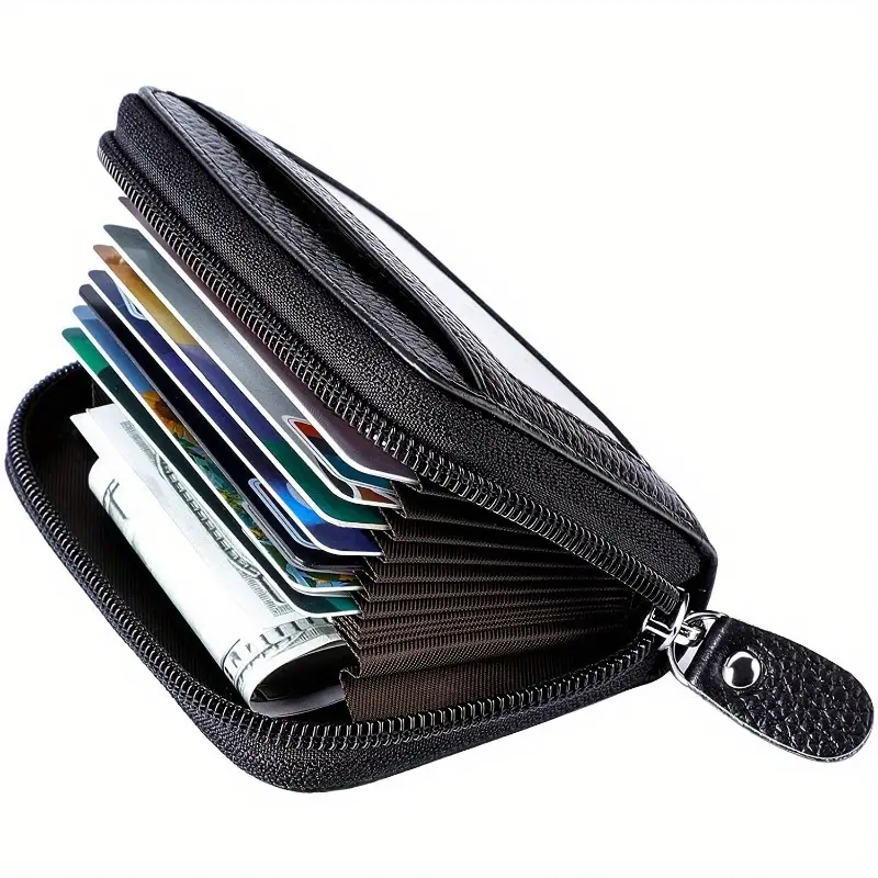 1pc Leather Blocking Zipper Wallet - Slim, Secure & Stylish Credit Card Holder - Compact Zip Around Design for Easy Access - Dustproof Card Storage