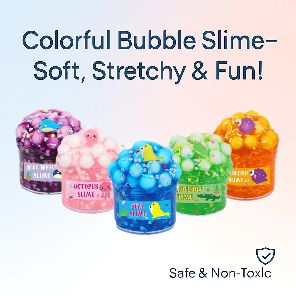 100ml Large Crunchy Crystal Slime Kit – Seal, Jellyfish, Crocodile Bottle Premade Slime Pack Set,Stress Relief Squishy Toy Set,Non-Sticky Jelly Cube Slime,Fidget Toys,Fluffy Slimes,Sensory Cuddle Box