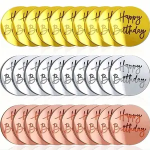 30pcs Happy Birthday Cake Topper, Mirror Acrylic Cupcake Toppers for Baking Decor, Perfect for Birthday Party and Holiday Events