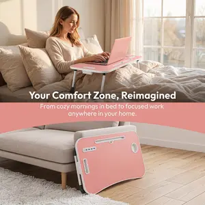 Foldable Laptop Bed Desk Tray with 4 USB Ports Portable Lap Table Tiltable Tabletop Wood Workstation Storage Drawer Cup Holder for Home Bed Couch Working Reading#Summervibes