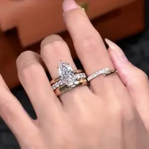 MAXINEJEWELRY 4.0ct Marquise Cut 5A Cubic Zirconia 3PC Engagement Ring, Women's Artificial Gemstone Jewelry for Proposal, Wedding, Daily Wear, Engagement Rings